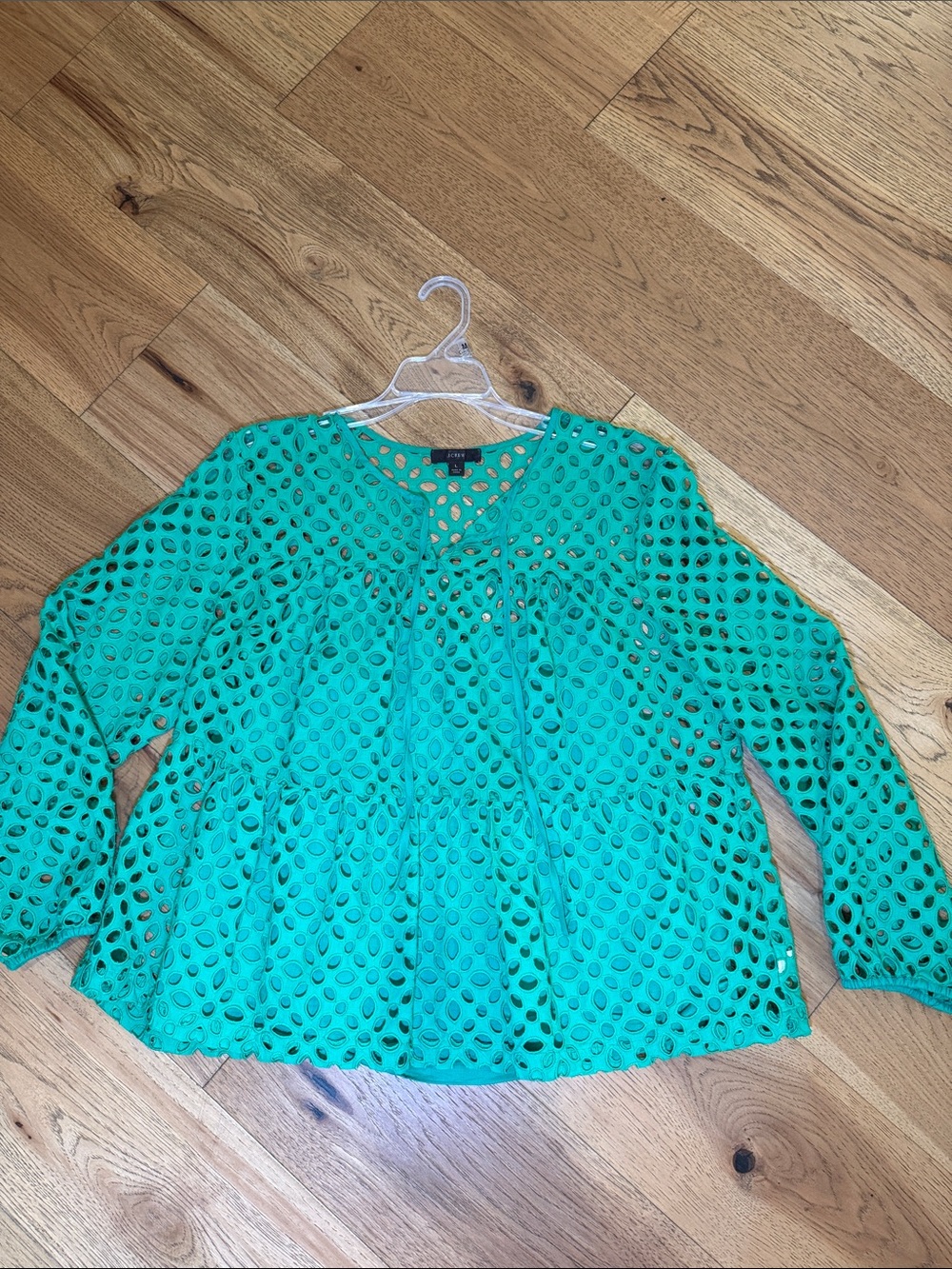 J. Crew Teal Eyelet Peasant Blouse